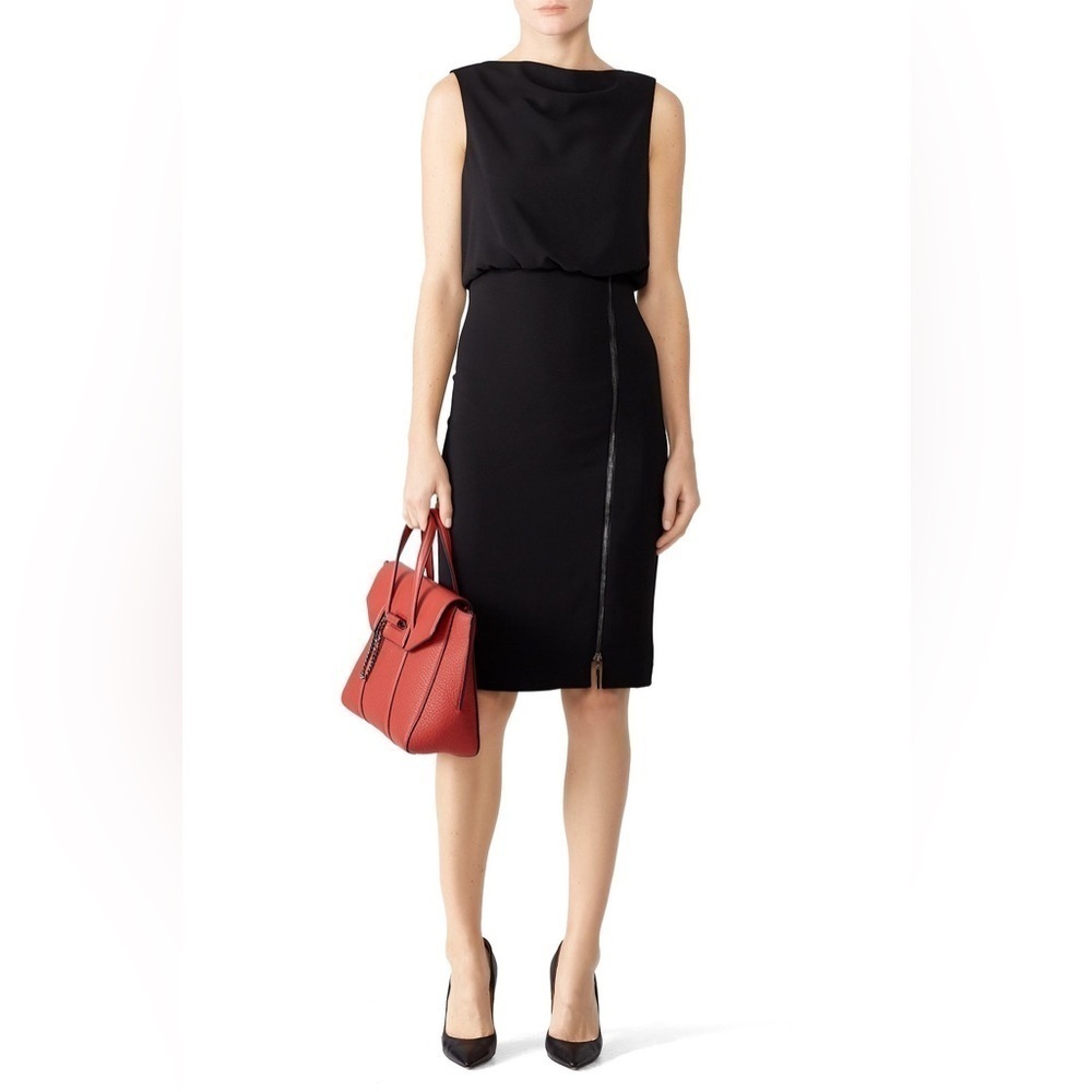 Badgley Mischka Black Zipper Popover Sheath Dress 4
